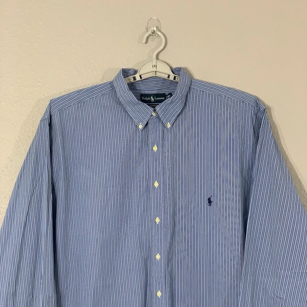 Ralph Lauren Men's Size XLT TALL Classic Fit Blue Striped Button‎ Down Shirt